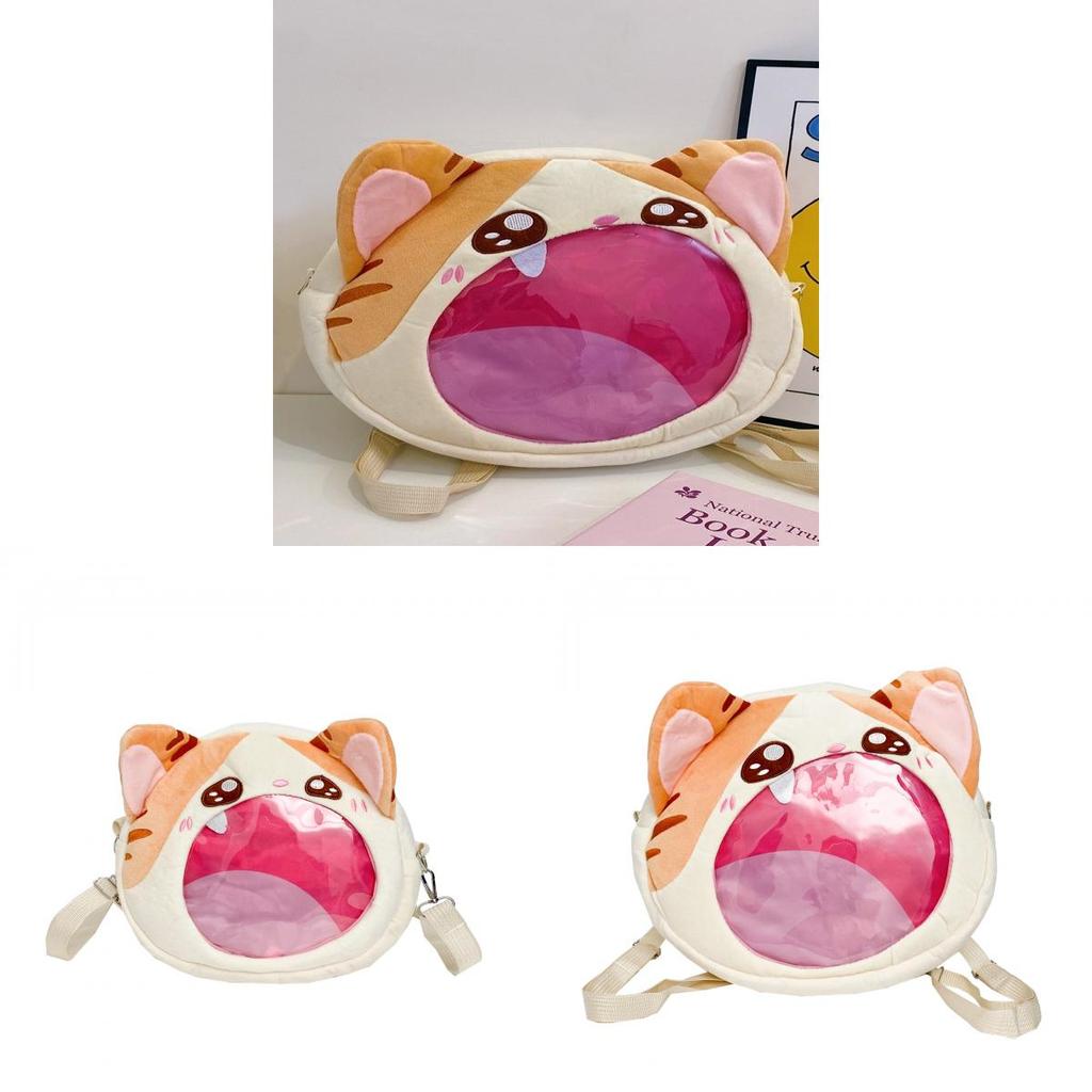 Big Mouth Mew Cartoon Cat Shoulder Bag With Nylon Material For Daily Use