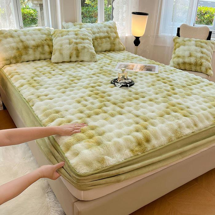 Luxurious Faux Rabbit Fur Bed Skirt & Velvet Mattress Protector