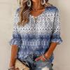Women's Retro Floral Print Ruffle Three-Quarter Sleeve Blouse with Tie Neck