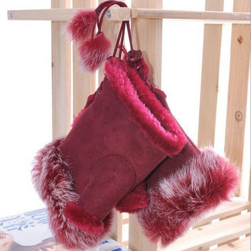 Women Teen Classic Winter Warm Rabbit Faux Fur Hands Wrist Fingerless Gloves Mittens Fingerless Hand Warmer Mitten Gloves