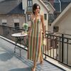 Cross-border European and American Elegant Vacation Vintage Color-blocked Long Dress Women's Wear Spring/Summer   Independent Site