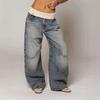 Jeans in Denim a Gamba Dritta Vestibilità Rilassata Unisex Lavaggio ad Acqua Blu Vintage Misto Cotone Pantaloni Casual