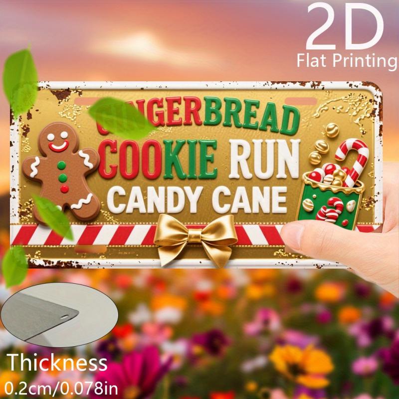 2D Flat, 1pc Vintage Aluminum Sign, Decorative Plaque and Ornament, Gingerbread for Man Cookie Parkour Candy Cane