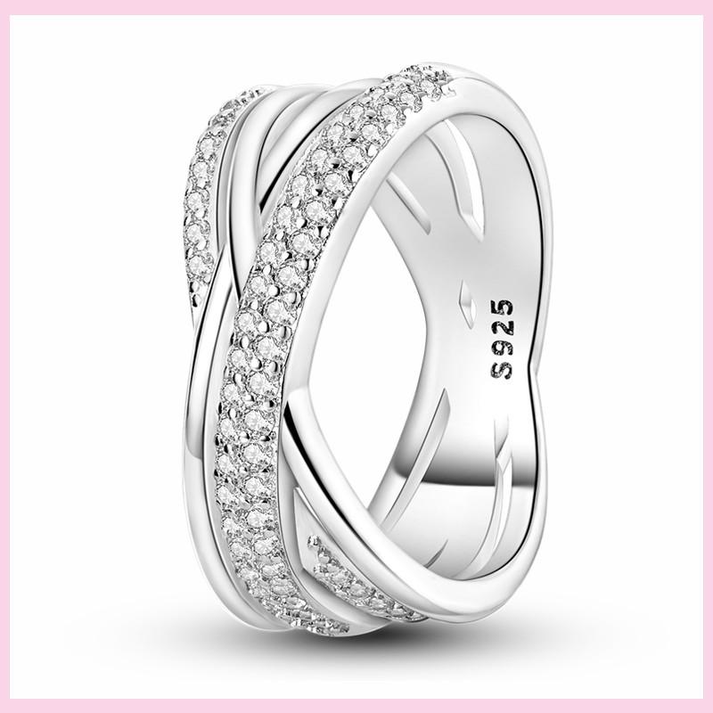 NEW Fashion 925 Silver Simple Infinity Finger Ring For Women Sparkling Twisted Stackable Rings Popular Anillo Engagement Jewelry