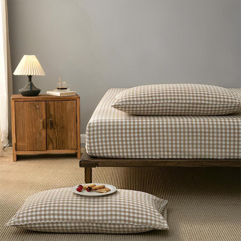 1/3PCS 1500 Supreme Bedding Sets Taupe Plaid Bed Cover Cotton Bed Sheet Mattress Protective Cover Boys and Girls Toddler Sheet Sets