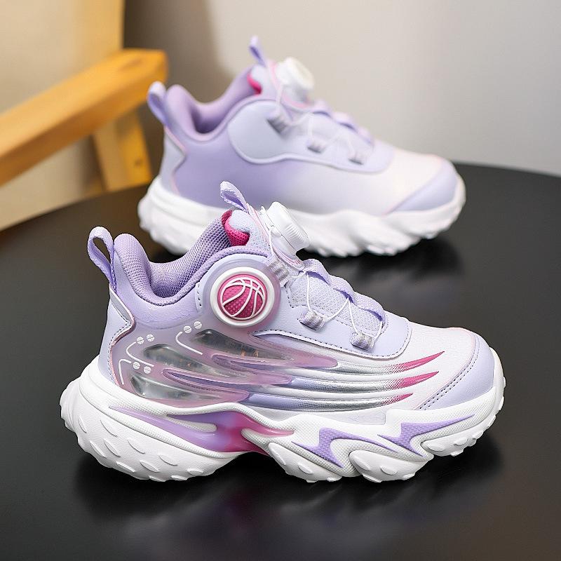 2025 non-slip outdoor leather basketball shoes platform comfortable sports shoes rotating buckle middle and large children's breathable training shoes