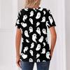 Women V Neck Short Sleeve Button Decor Top with Halloween Print Casual Loose Fit T Shirt for Daily Wear