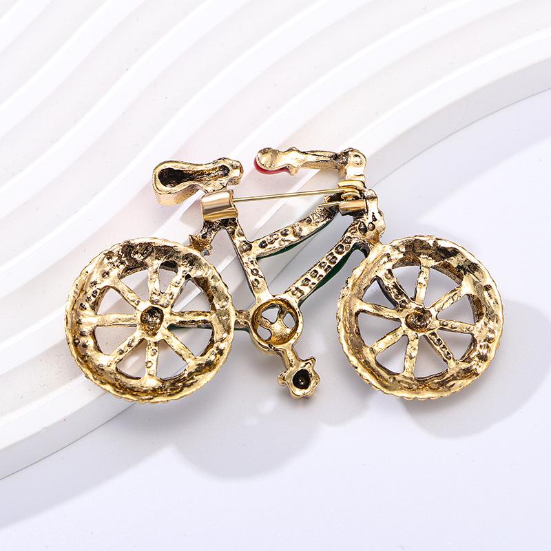 European and American Rhinestone Creative Bicycle Brooch, Fashionable, Drip Oil Brooch, Women's Clothing Accessories, Handbag Bicycle Chest Flower