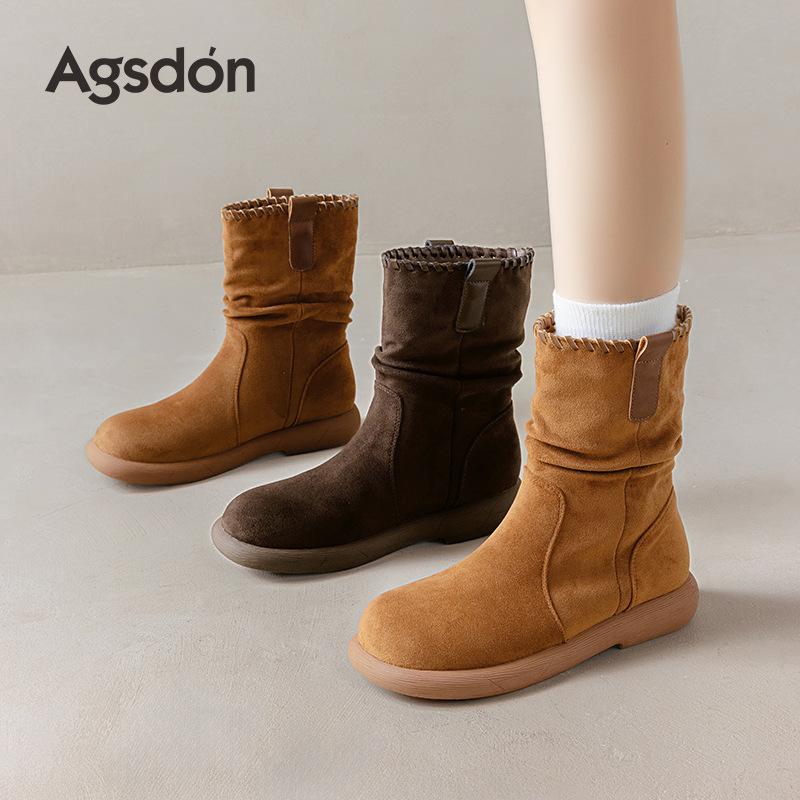 Augustus Denboken Boots New Autumn and Winter Merad Martin Boots Pile Western Cowboy Boots