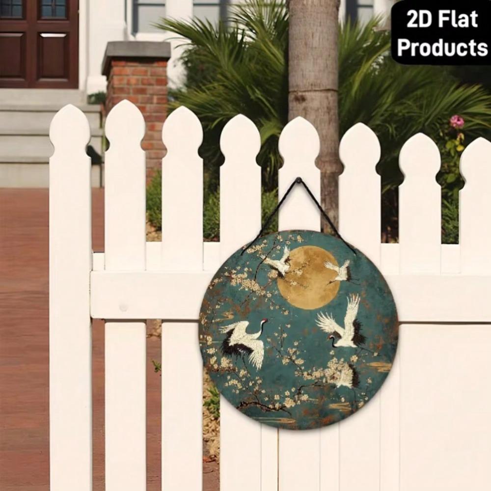 Japanese Zen Crane Cherry Blossom Metal Wall Art 8 Inch Iron Garden Decor