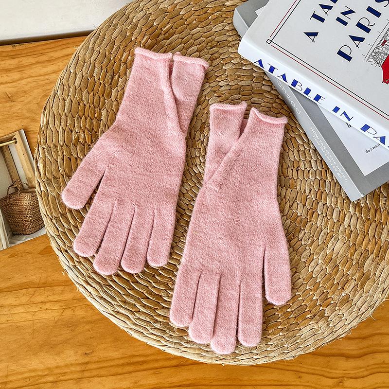 Jiatu's new thermal gloves, wool autumn and winter women's windproof knitted solid color cold-proof cashmere cycling gloves