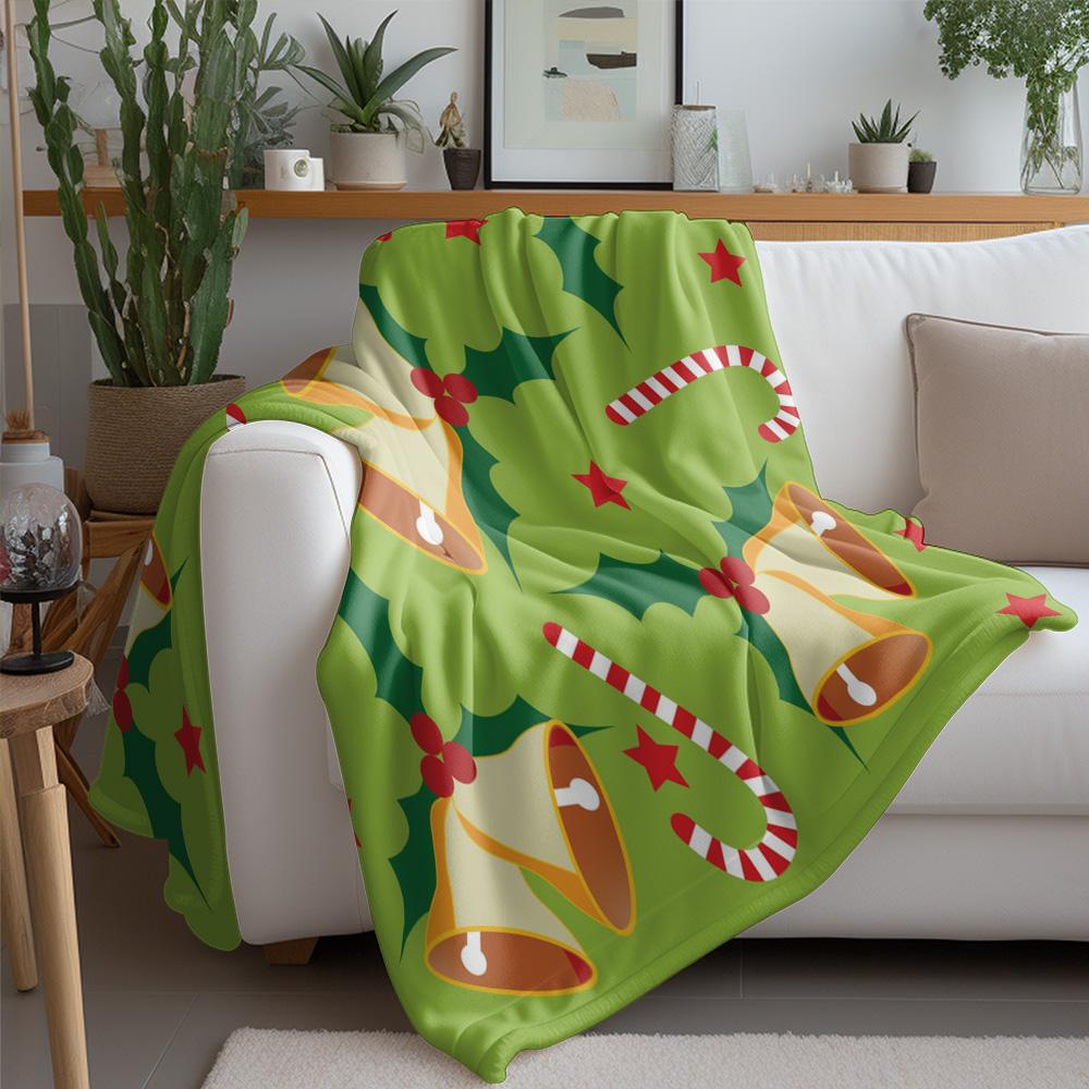 Festive Holiday Throw Blanket Christmas Flannel Blanket Cozy Winter Decor Reindeer Pattern Xmas Gift Home Comfort Warm Bedspread