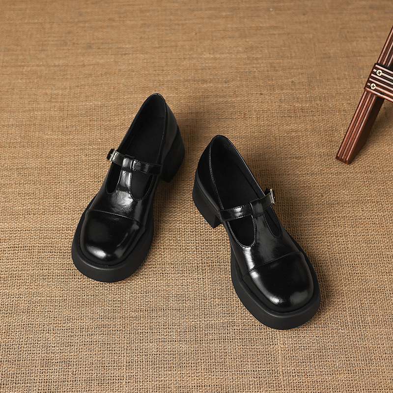 Krazing Pot Microfiber Round Toe Chunky Heels Spring Summer Shoes Big Size 43 Size 33 Women Buckle Straps Platform Pumps