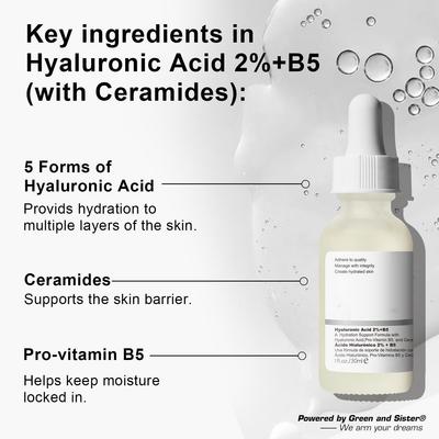 Sérum Facial à l'Acide Hyaluronique 2% + Vitamine B5 Huile Essentielle pour l'Europe et l'Amérique