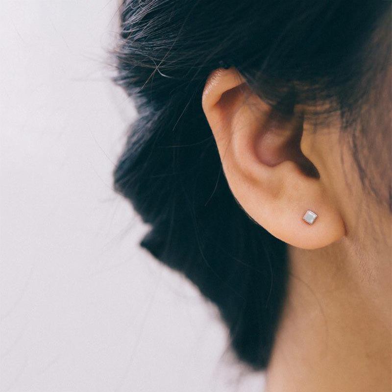 St. Delan Stainless Steel Small Square Fashion Earrings – Simple, Mini Titanium Studs