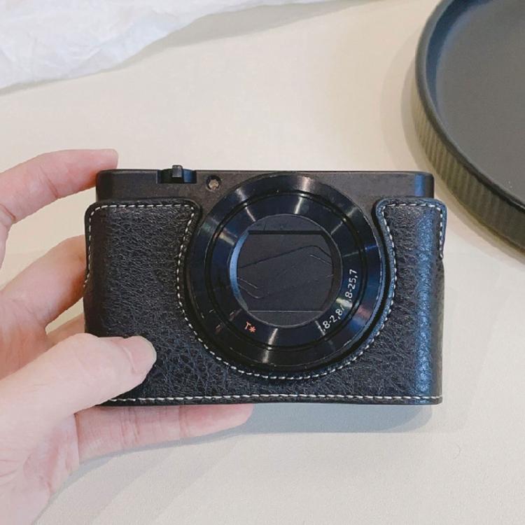 Elegant Leather Camera Case Half Camera Sleeve Bag Durability With Convenient Bottom Access