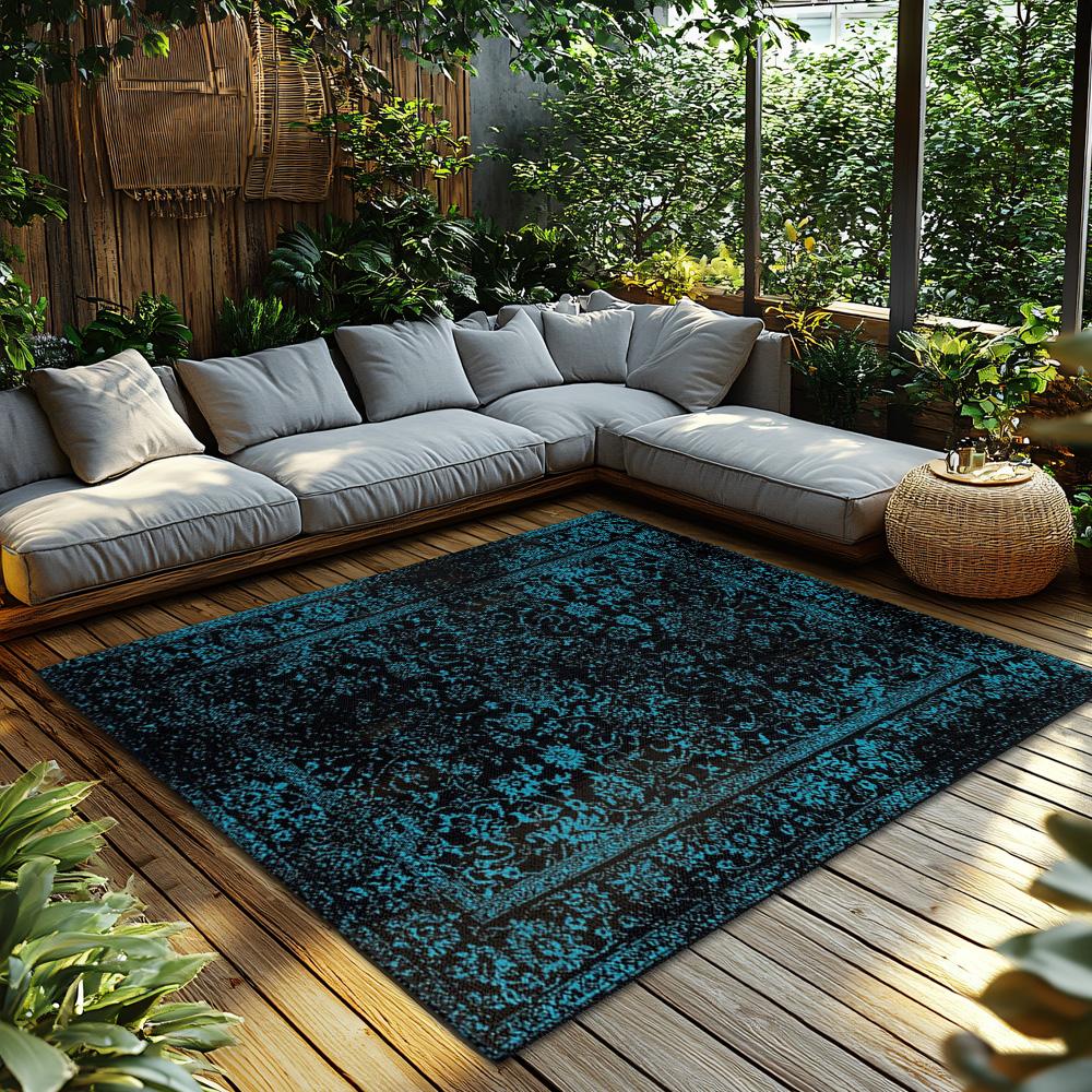 Navy Blue Geometric Bohemian Rug, Modern Pattern Non-Slip Carpet, Cozy Living Room Mat for Scandinavian Decor