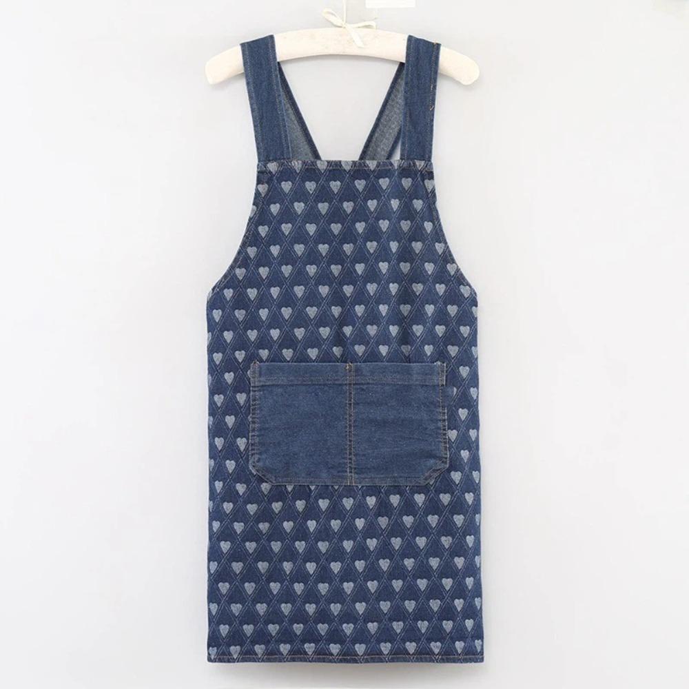 Portable Thick Washed Denim Apron Oil-Proof Wear-resistant Kitchen Apron Breathable Cooking Apron Restaurant