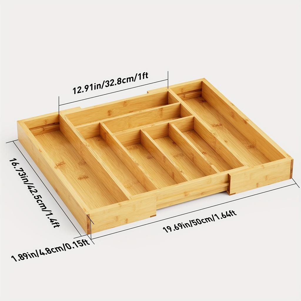 Multifunctional Bamboo Expandable Drawer Organizer for Cutlery, Adjustable Trays, Wooden Drawer Baffles, Organizing Silverware, Bedroom or Living Room