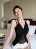 Summer new pure desire wind kink design lace sling vest women's clavicle sleeveless neck top