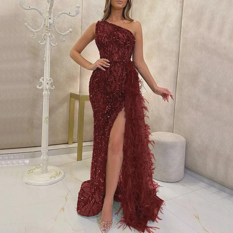 

Green Sequin Fairy Sleeveless Evening Dress with Slit L рожевий