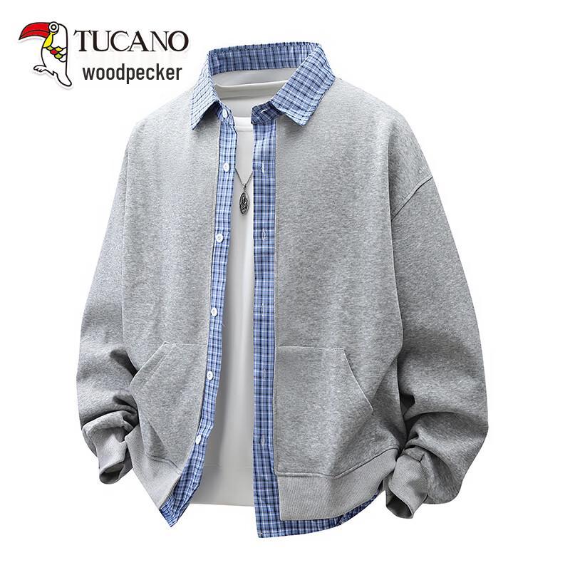 TUCANO Men s Faux Two-Piece Plaid Patchwork Cardigan xl