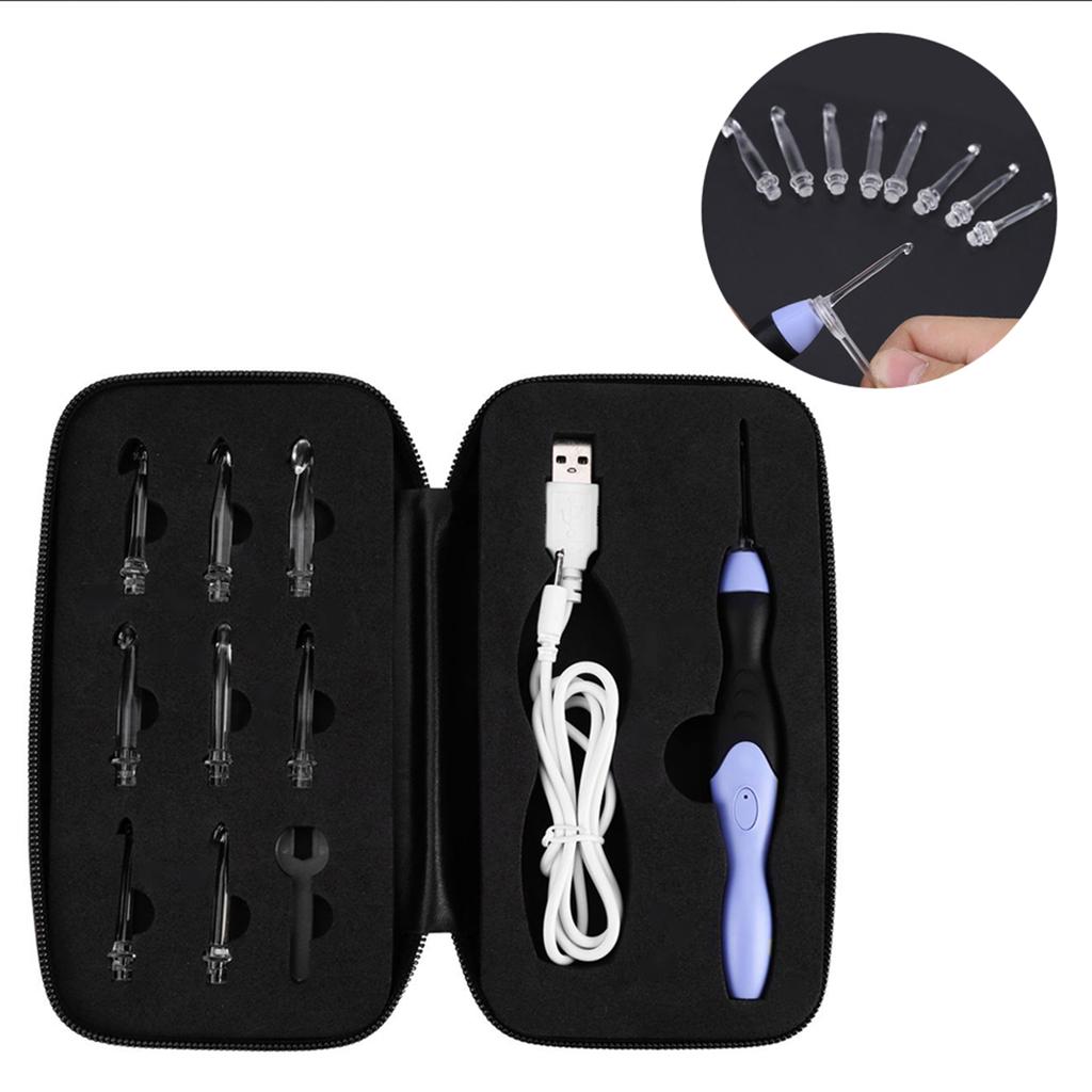 USB Rechargeable LED Light Up Crochet Hook Set Knitting Tool with Replaceable Tips 2.5 6.5MM