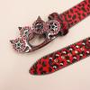 Women's Men's Oversized Belt Leopard Print Rhinestones Embellished Rivets Accent Western Girdle for Hip Hop Event