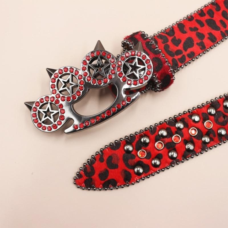 Women's Men's Oversized Belt Leopard Print Rhinestones Embellished Rivets Accent Western Girdle for Hip Hop Event