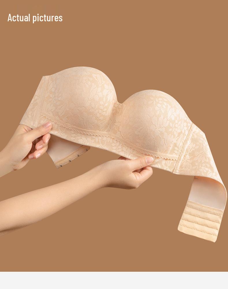 Strapless Non-Slip Push-Up Bandeau Bra with Light, Breathable Thin Cup for Larger Chests