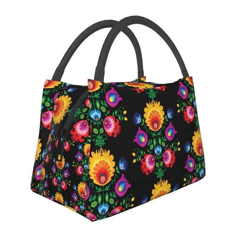 Polish Folk Flowers And Roosters Lunch Box for Women Waterproof Poland Floral Art Cooler Thermal Food Insulated Lunch Bag