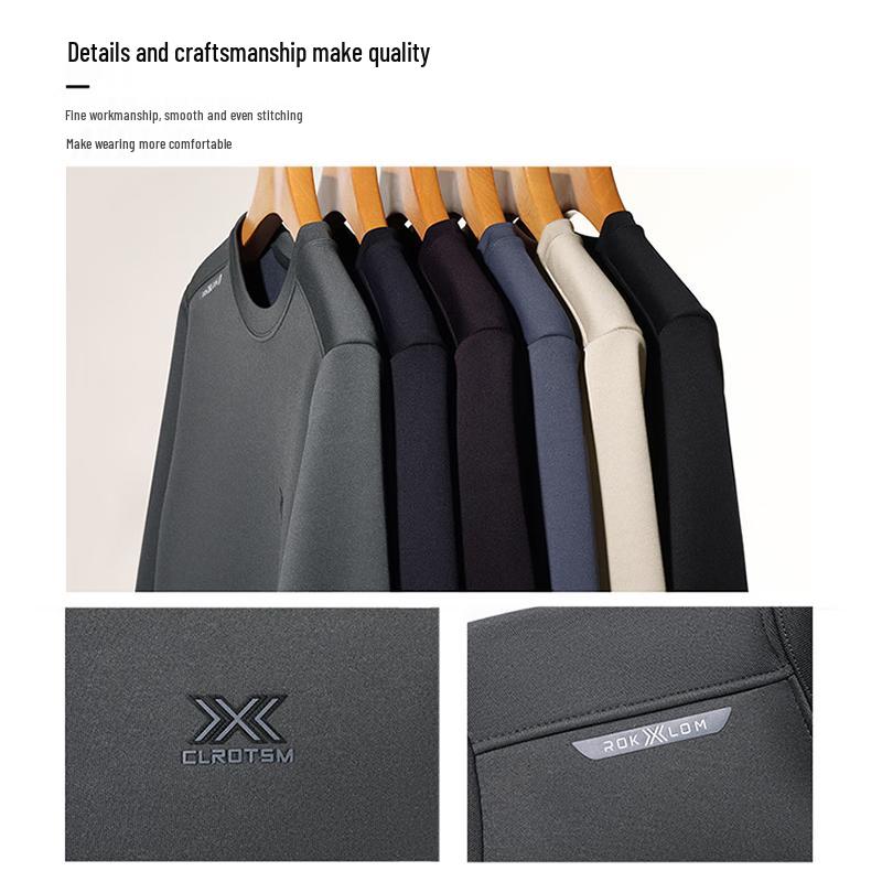 Luomeng Men's Winter Fleece-Lined Round Neck Sweatshirt with Silk