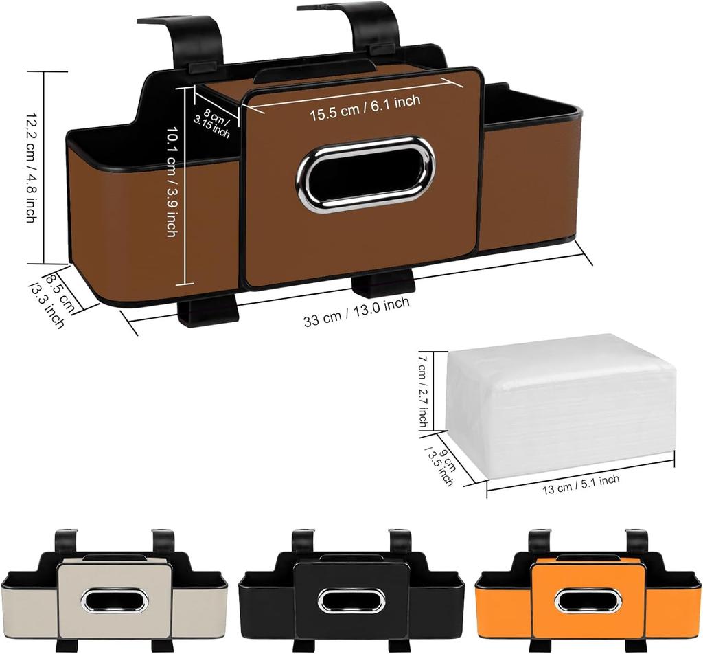 Car rear seat storage bag with tissues, car seat rear tissue box and storage hook, multi-functional car storage bag