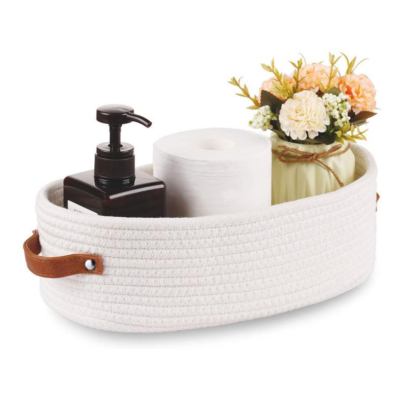 Desktop Storage Basket Oval Shape Cotton Rope Portable Storage Basket with Handle Multifunctional Toy Sundries Organizer Box
