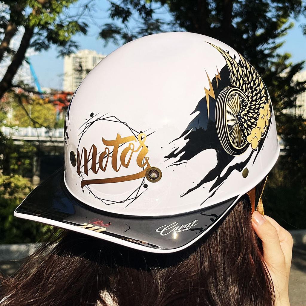 Summer Half Helmet Motorcycle Baseball Helmet Summer Men's and Women's Retro Harley Electric Locomotive Helmet