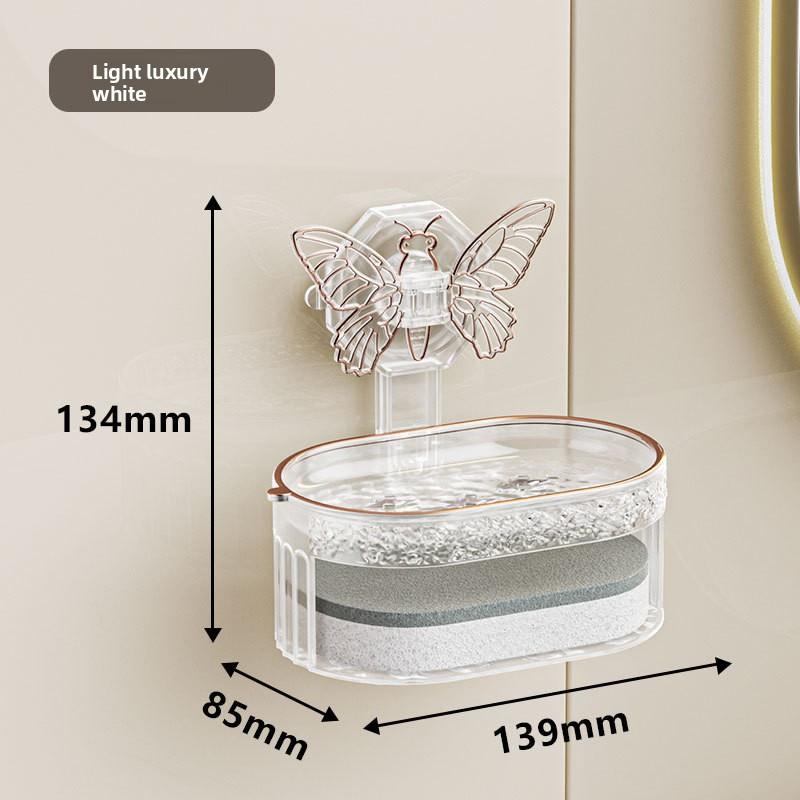 1PCS Punch-free Butterfly Suction Cup Soap Box Double-layer Soap Drain Storage Rack Kitchen and Bathroom Wall-mounted Soap Box