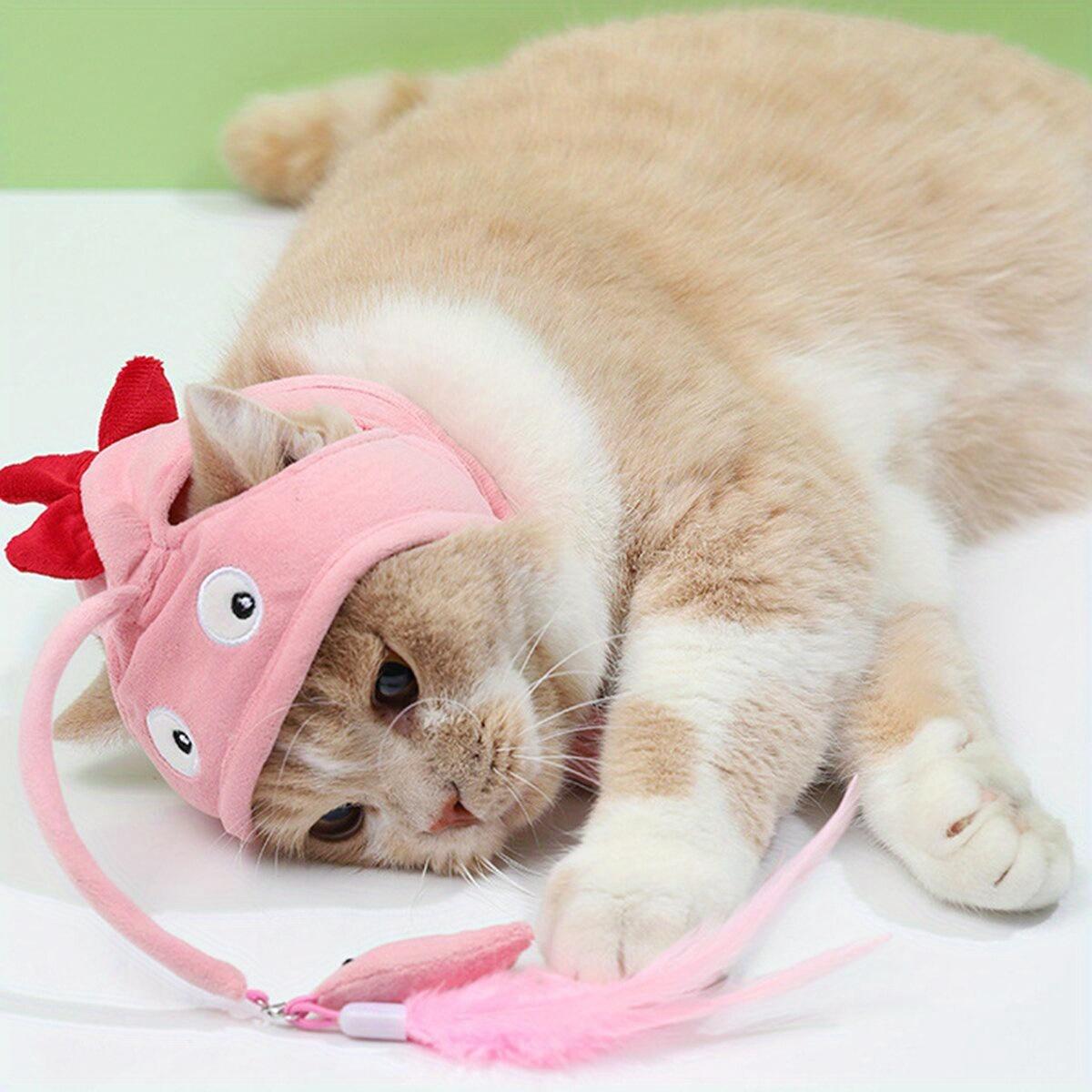 

Веселый головной убор для вашего кошачьего друга: Игрушка-кошачья шляпа с пернатой удочкой One-size розовый