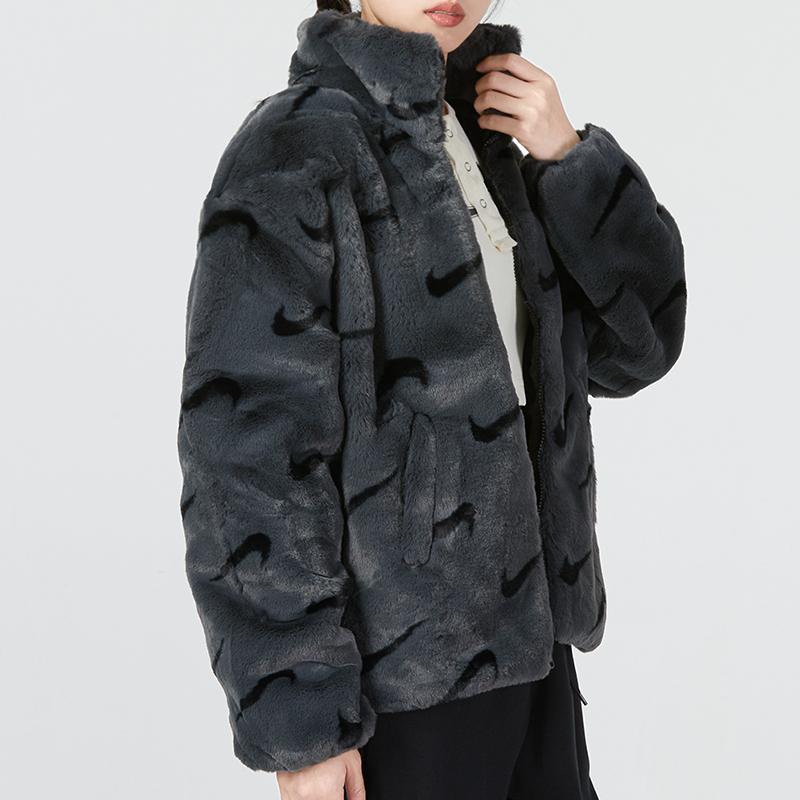 Nike Womens Printed Faux Fur Jacket (Asia Sizing) Dark Smoke Grey Women Streetwear DQ6843-070