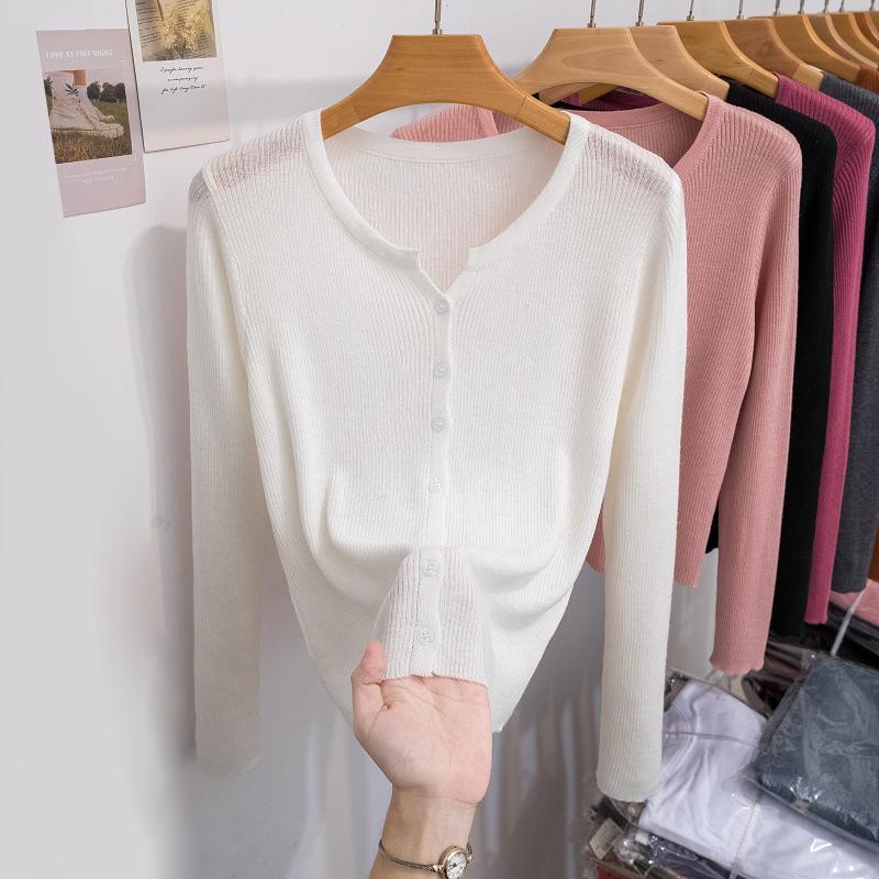 2024 Women's Lightweight Wool Knit Cardigan: Soft, Long Sleeve Sun Protection for Spring/Summer