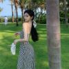 French Dress Women's Split Dress Houndstooth Suspender Dress Summer Temperament Sexy Dress A-line Dress