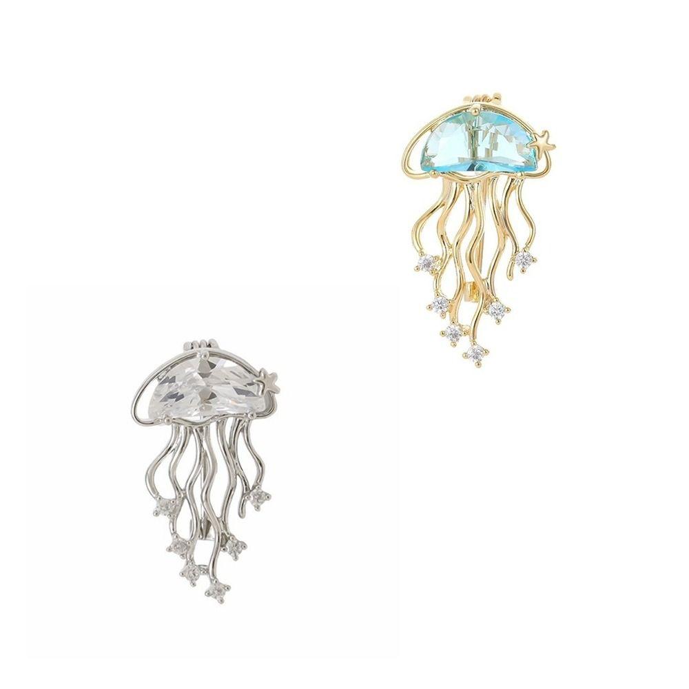 Rhinestone Jellyfish Crystal Lapel Pins Zinc Zinc Alloy Jewelry Accessories Beach Style Badge Pin Gifts