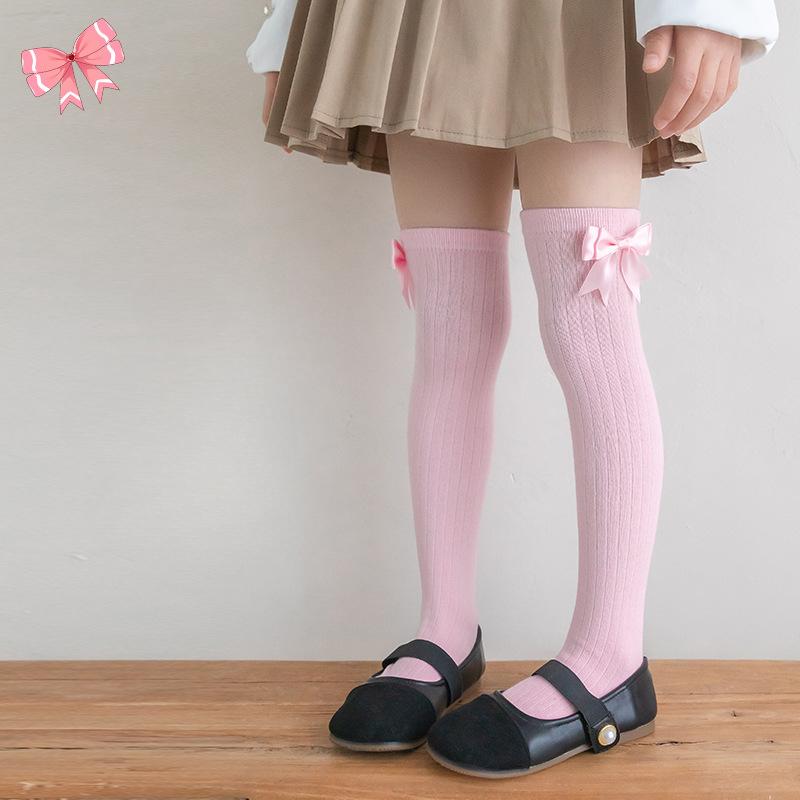 Children's Socks Summer Lolita Wooden Ear Mesh Ribbon Large Bow Mid-tube Socks for Girls