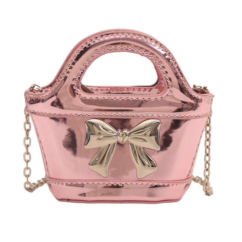 

Fashionable Korean Style Girls Shoulder Bag With Shiny Iridescent Finish And Bowknot Design розовый