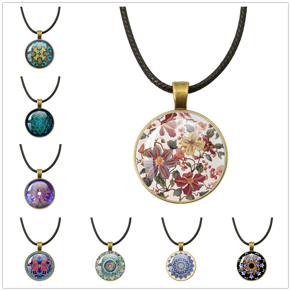 Tree of Life Rope Chain Glass Pendant Necklaces For Women Yoga Mandala Necklaces Gift Charm Beautiful Mandala Women Jewelry