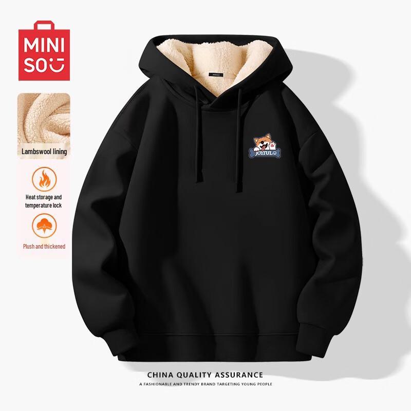 

MINISO Men s Happy Corgi Lamb Fleece Hooded Sweatshirt XL