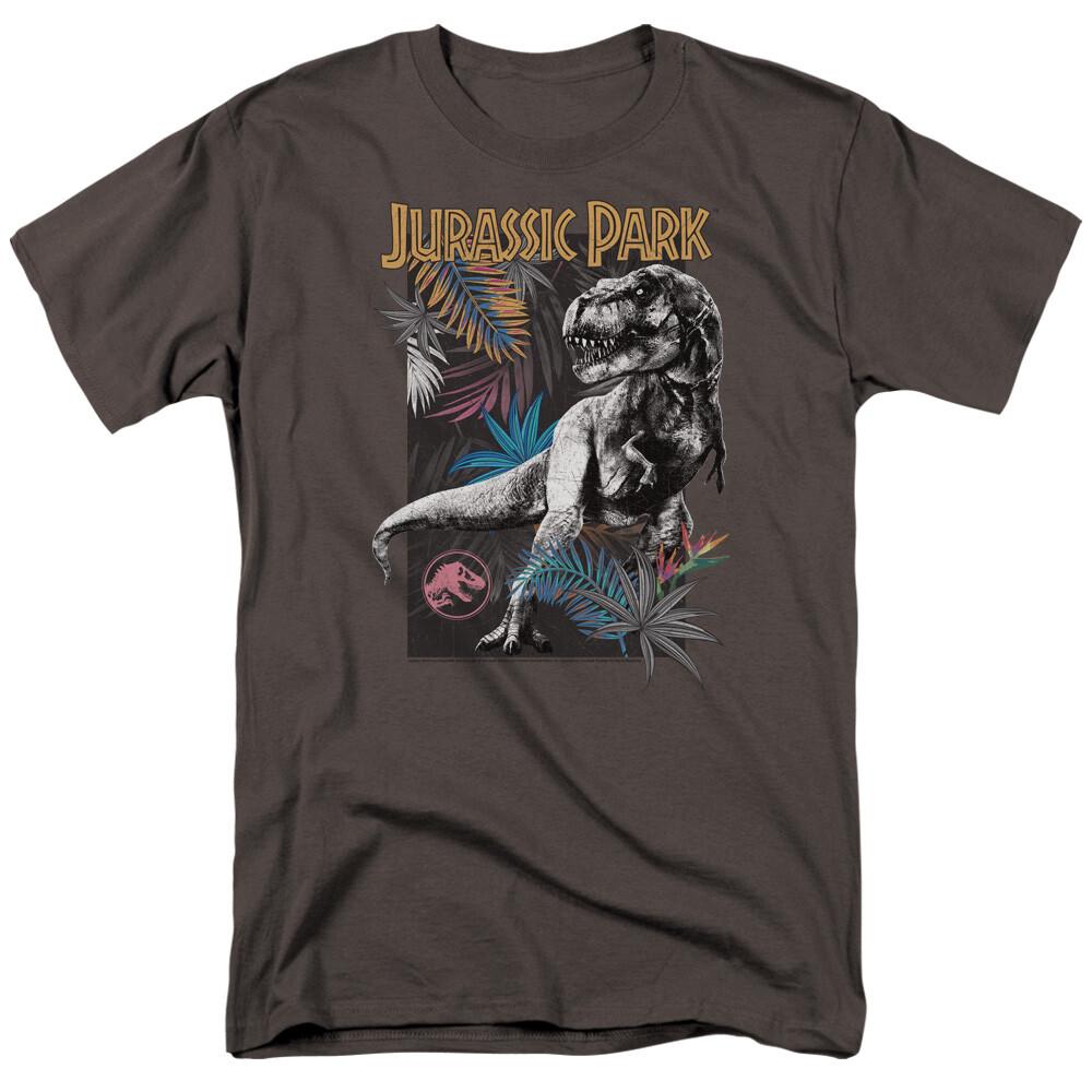 Jurassic Park Foliage T Shirt Mens Licensed Dinosaur Movie T Rex Charcoal XXL