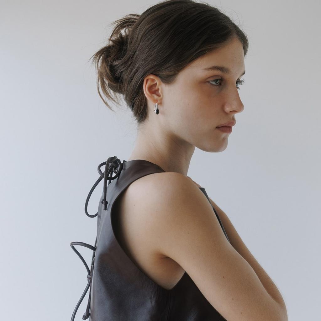 Orecchini Stile Fibbia a Orecchio Goccia d'Acqua Placcati Rame Platino Intarsiati Agata Nera Design di Nicchia Orecchini Semplici