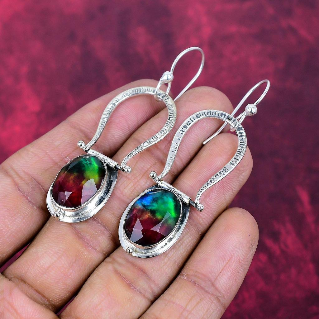 Ammolite Earring Gemstone Handmade Jewelry, 925 Solid Sterling Silver Earrings Gift For Wife Jewelry