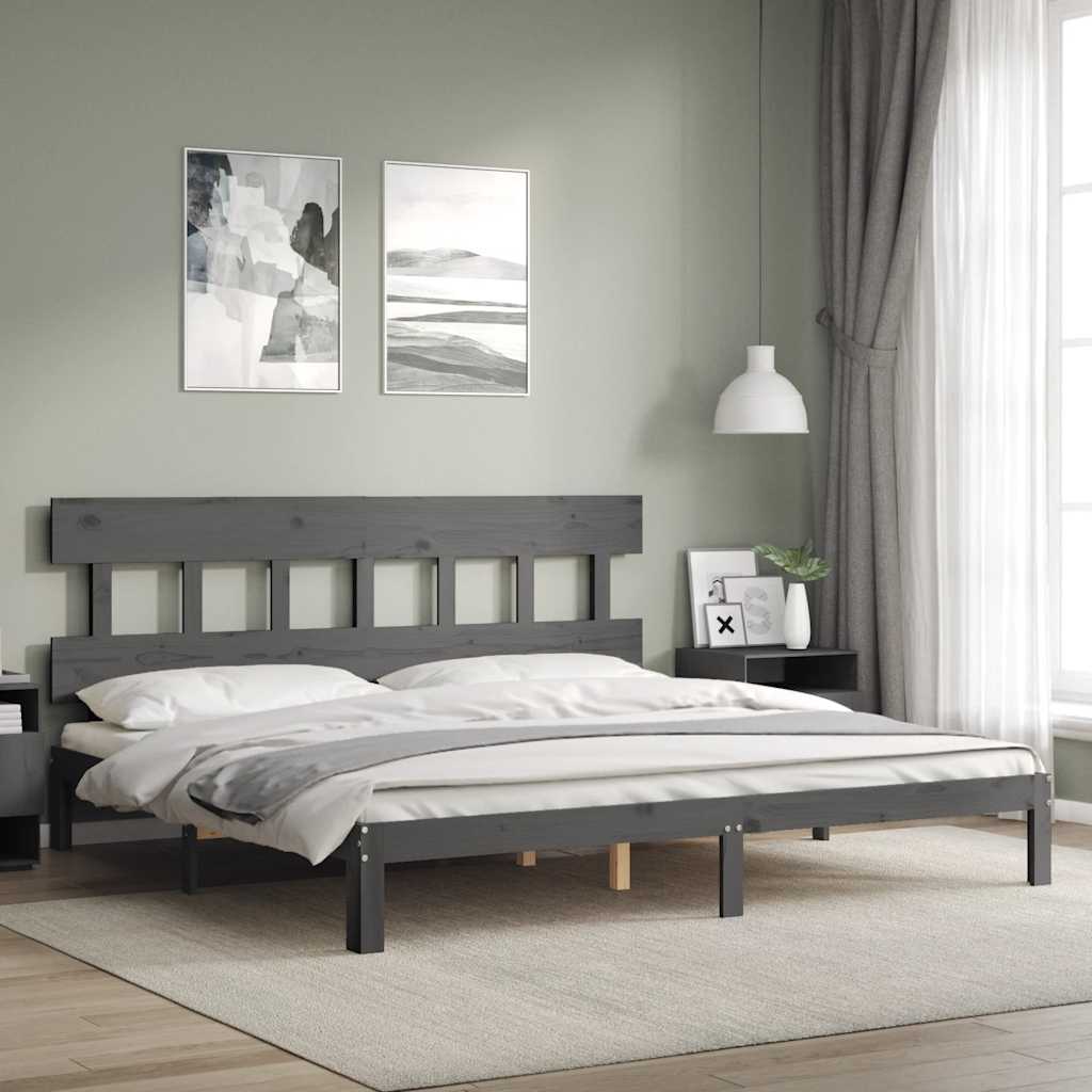 Solid Wood Bed with Headboard Gray 200x200 cm