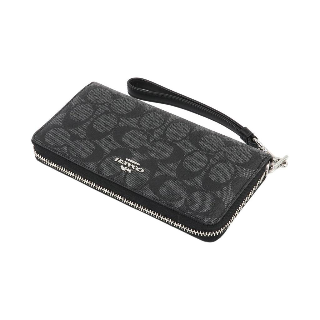 New COACH Zip Around Coated Canvas With Leather Card Holder, Wallet Regular Women's Black C4452-SVTSQ